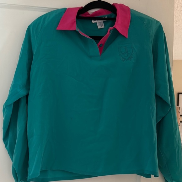 Anna And Frank Tops - Vintage Teal Blouse with Pink Collar